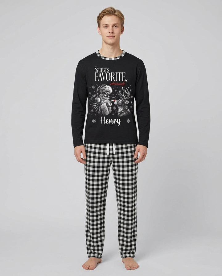 Custom Name Santa's Favorite Buffalo Plaid Bamboo Men's Pajama Set