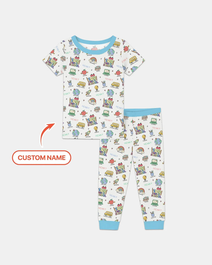 Custom Name Celebration Hundred Days Bamboo Two Piece Short Sleeve Pajama Set