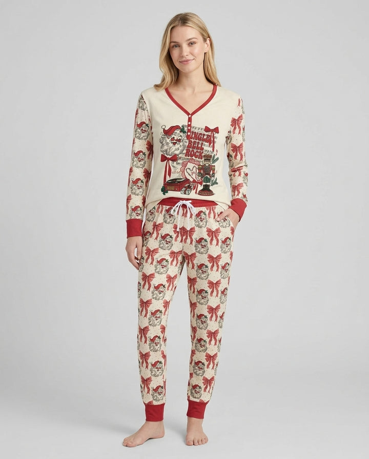 Retro Christmas Jingle Bell Rock Bamboo Women Pajama Set