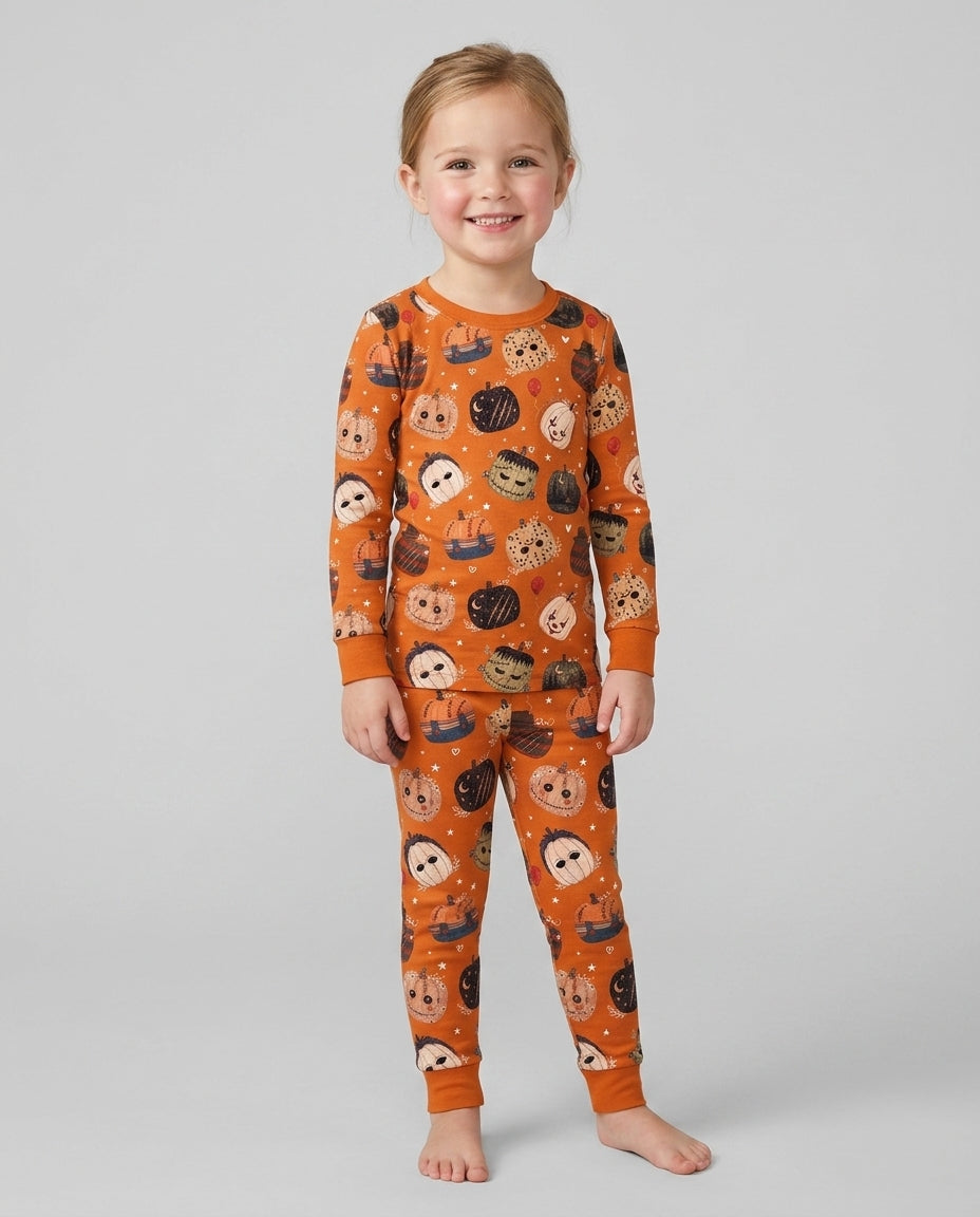 Spooky Slasher Pumpkins Bamboo Two Piece Long Sleeve Pajama Set