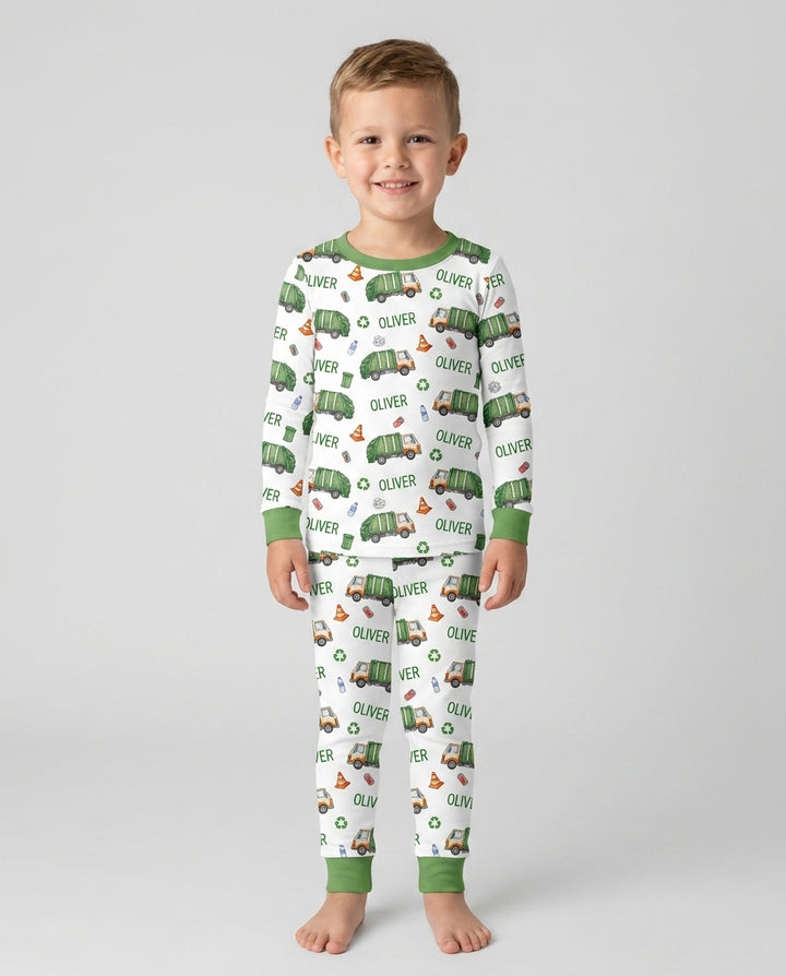 Custom Name Garbage Day Bamboo Two Piece Long Sleeve Pajama Set