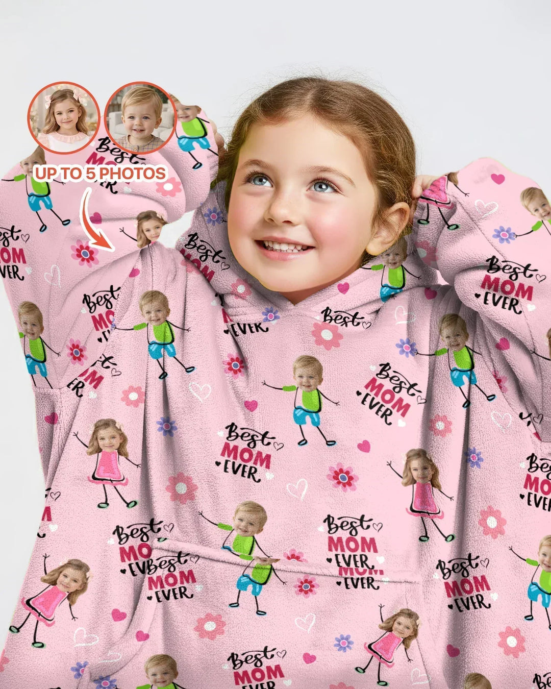 Custom Photo "Best Mom Ever" Doodle Bamboo Blanket Hoodie
