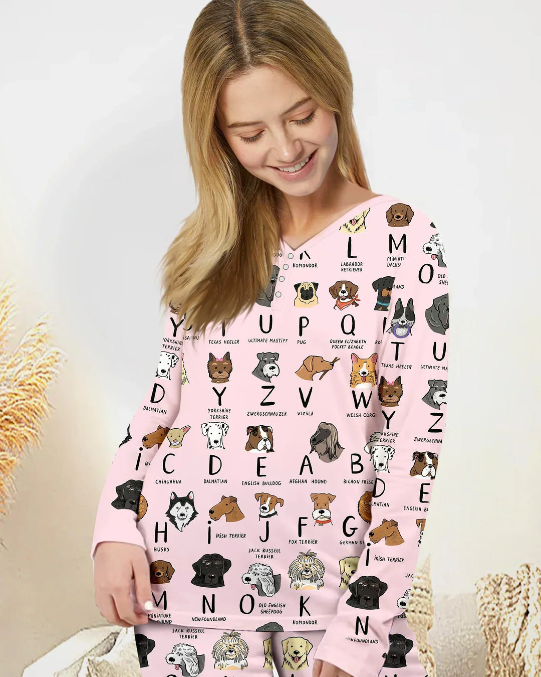 Funny Dogs Alphabet Bamboo Women Pajama Set