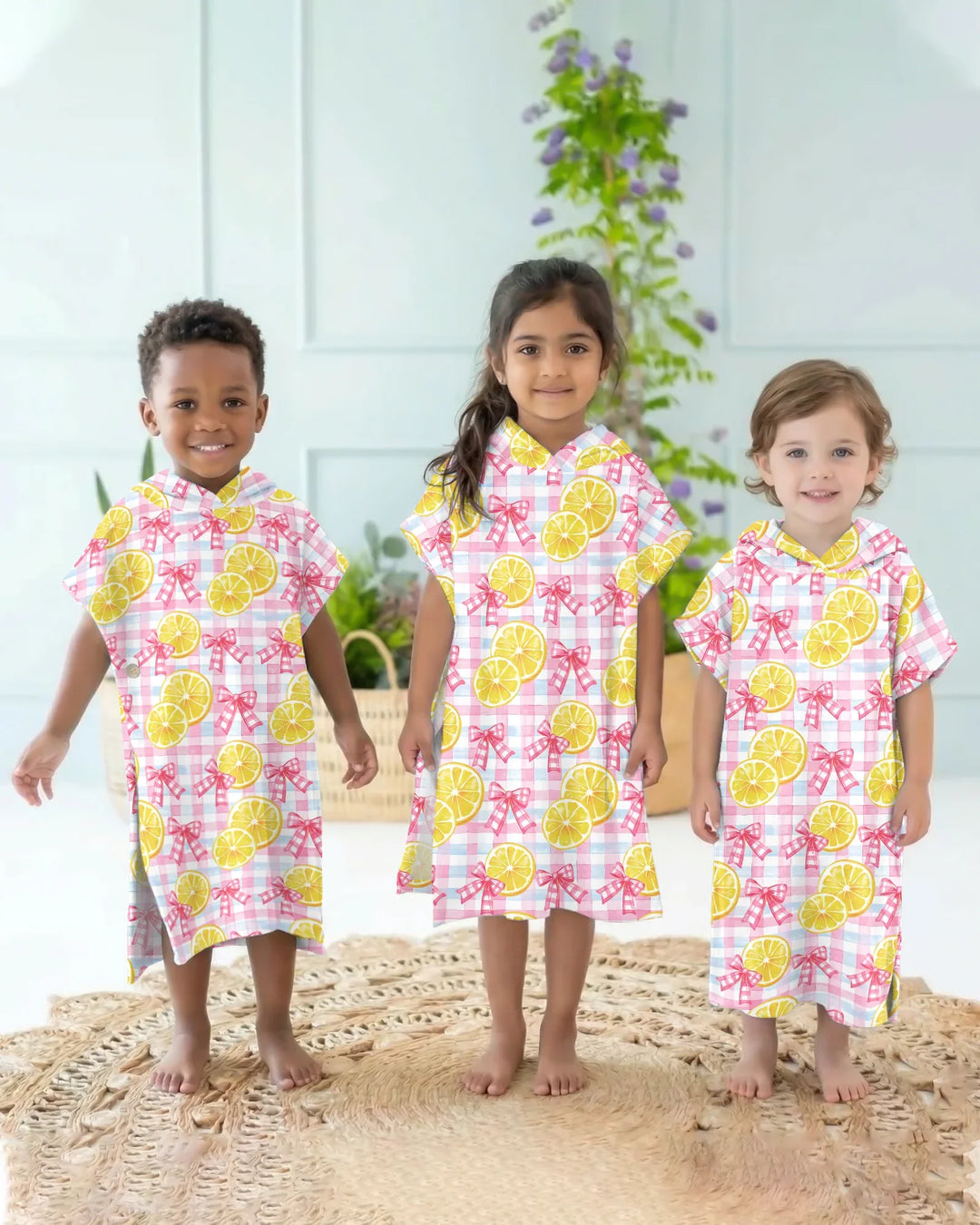 Pink Lemons Bows Checkered Bamboo Swim Poncho