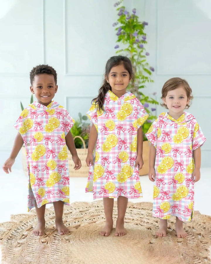 Pink Lemons Bows Checkered Bamboo Swim Poncho