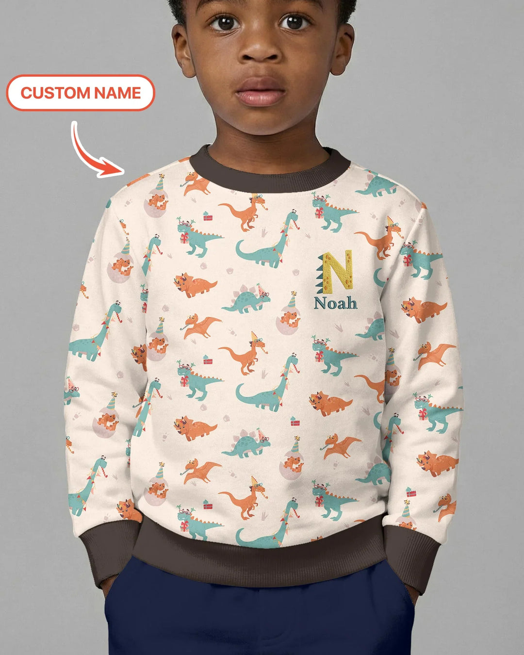 Custom Embroidered Name Dinosaurs Bamboo Crewneck Sweatshirt
