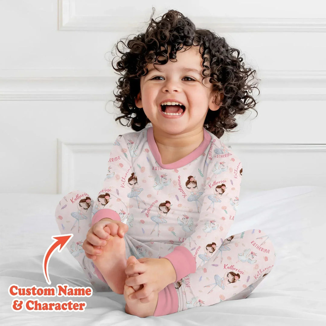 Custom Name Ballerina Doll Bamboo Two Piece Long Sleeve Pajama Set