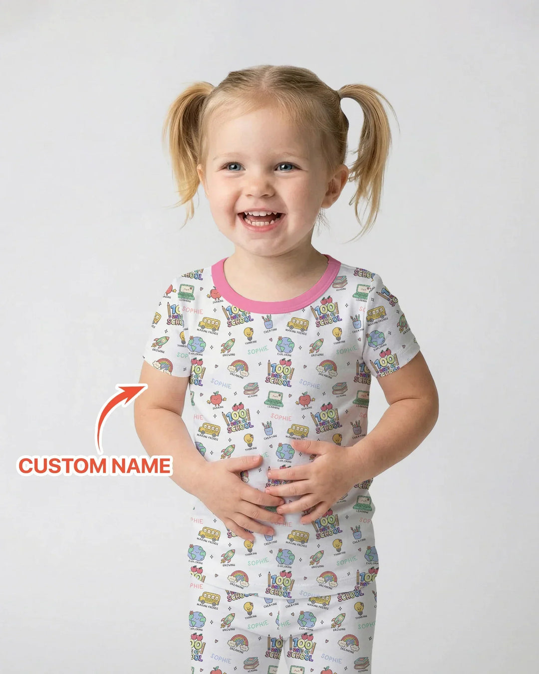 Custom Name Celebration Hundred Days Bamboo Two Piece Short Sleeve Pajama Set