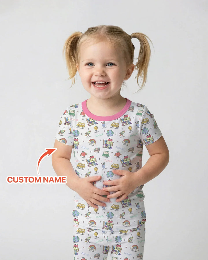 Custom Name Celebration Hundred Days Bamboo Two Piece Short Sleeve Pajama Set