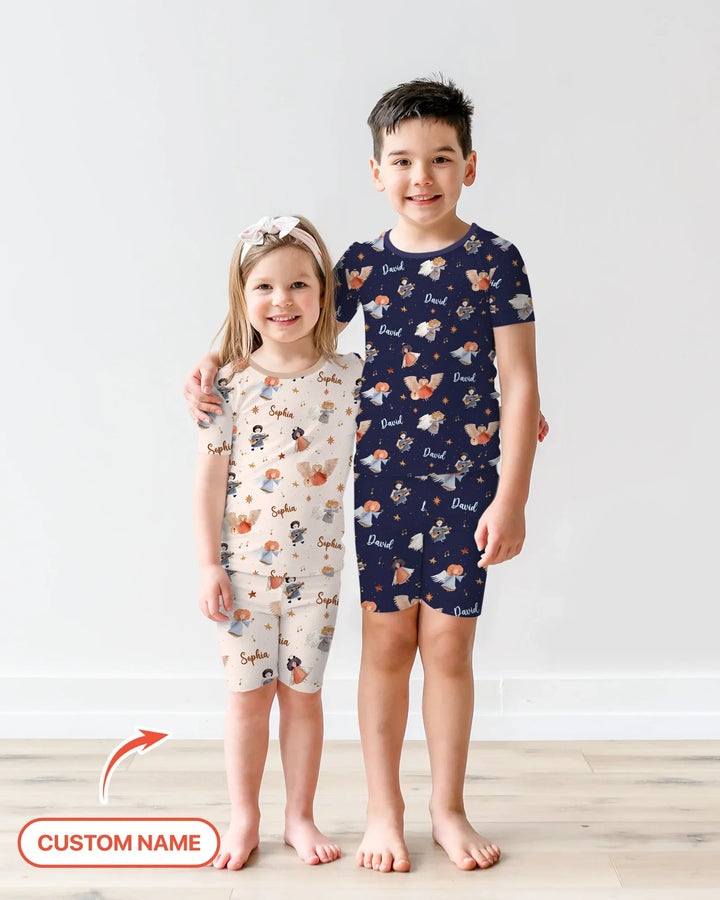 Guardian Angels Custom Name Bamboo Two Piece Short Sleeve Shorts Pajama Set