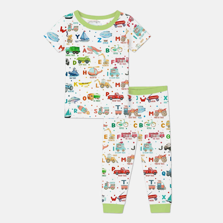 Transportation Alphabet Bamboo Two Piece Short Sleeve Pajama Set