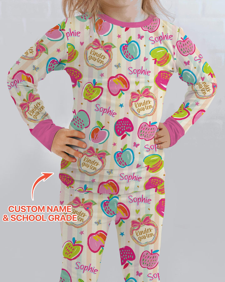 Custom Grade Preppy Apple Bamboo Two Piece Long Sleeve Pajama Set