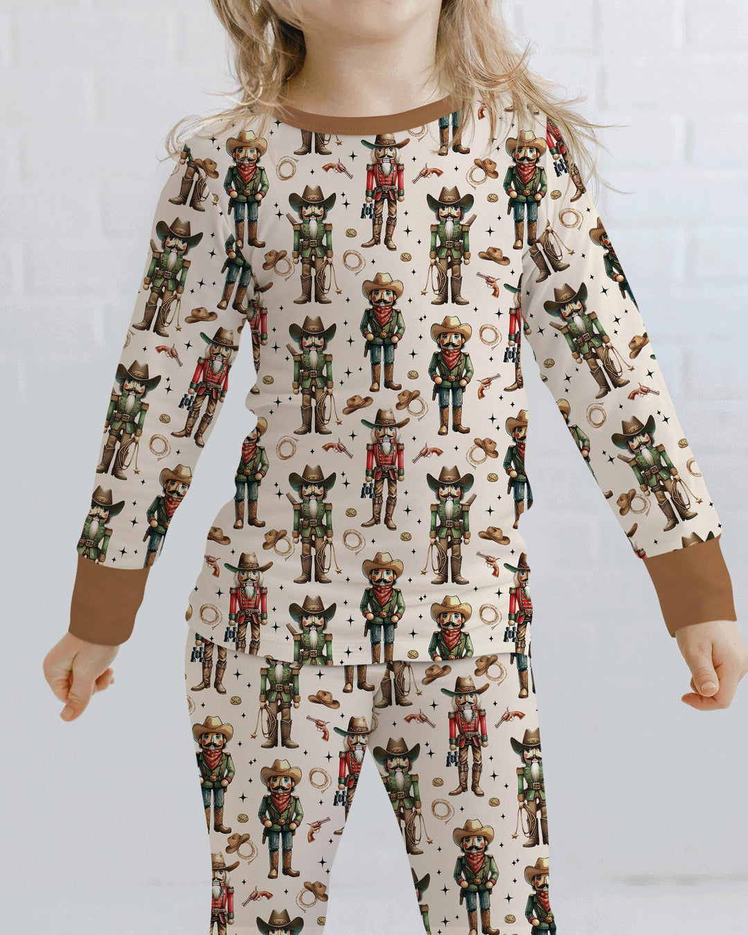 Western Christmas Cowboy Nutcracker Bamboo Two Piece Long Sleeve Pajama Set