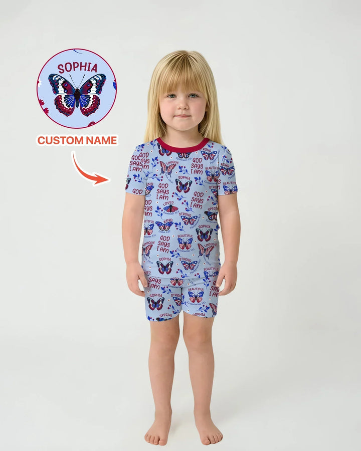 God Says I Am - Liberty Wings Custom Name Bamboo Two Piece Short Sleeve Shorts Pajama Set