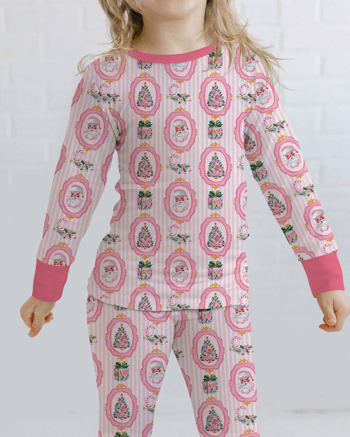 Pink Vintage Christmas Bamboo Two Piece Long Sleeve Pajama Set