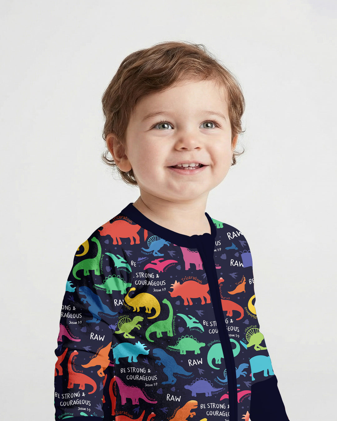 Be Strong and Courageous Dinosaur Christian Bamboo Convertible Zippy