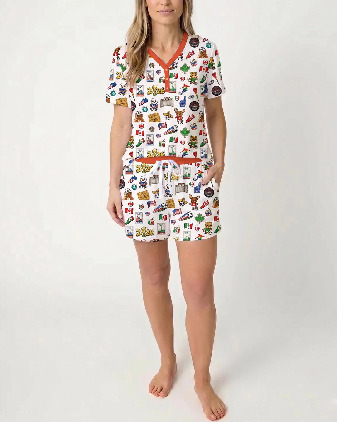 Soccer Cup 2026 Family Matching Bamboo Women Short Sleeve Short Pajama Set