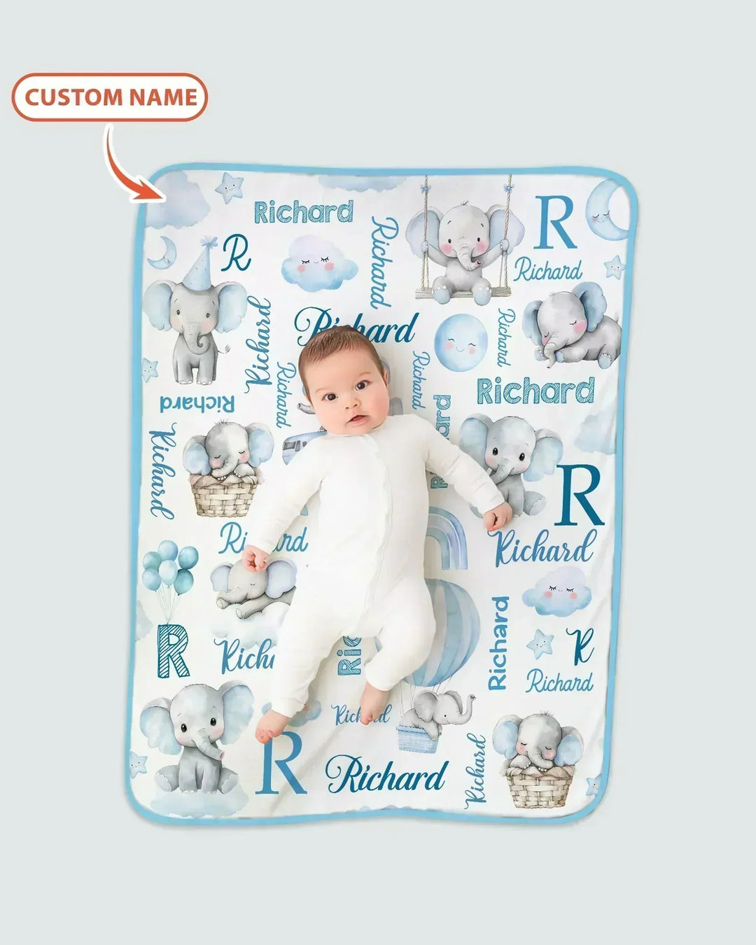 Elephant Love Custom Name Bamboo Blanket