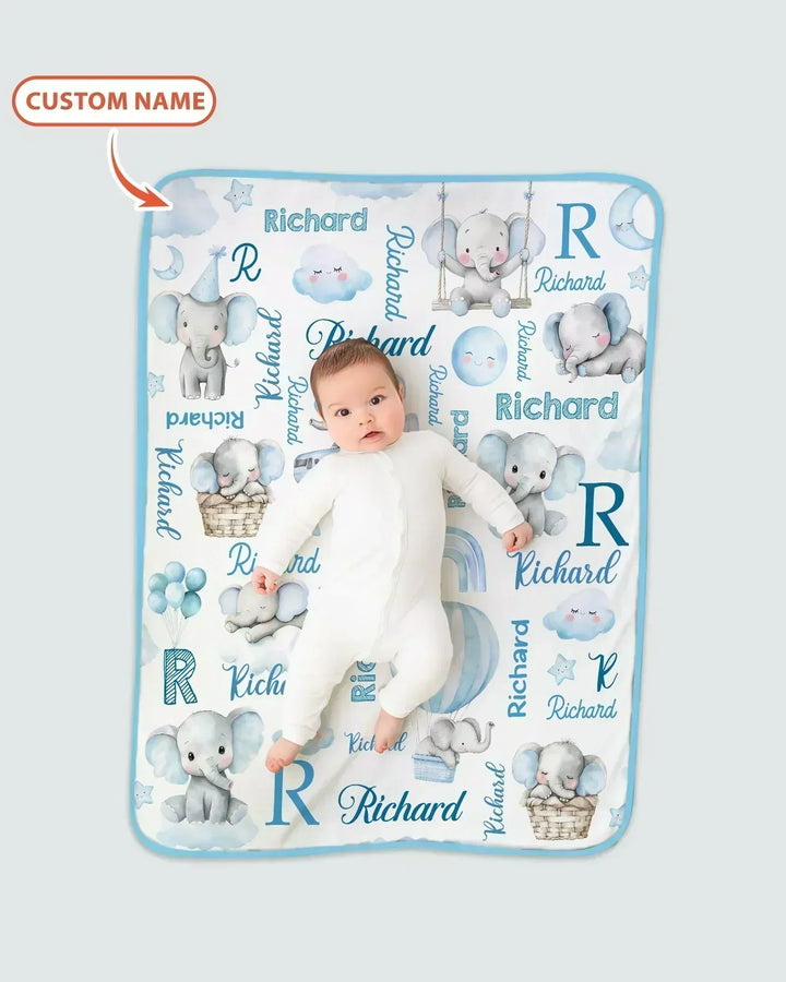 Elephant Love Custom Name Bamboo Blanket