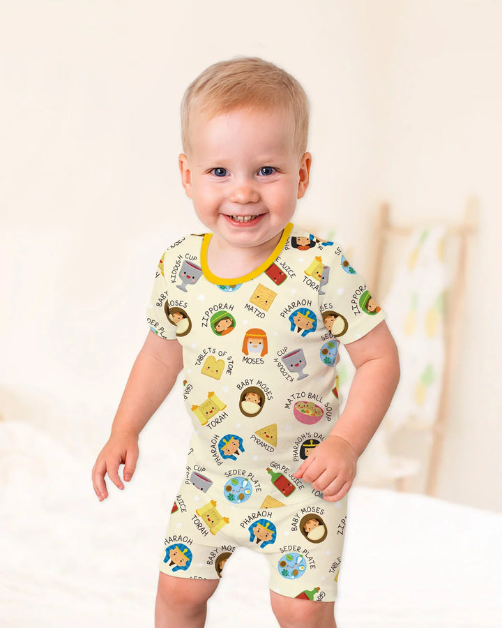 Cute Passover Characters Bamboo Two Piece Short Sleeve Shorts Pajama Set