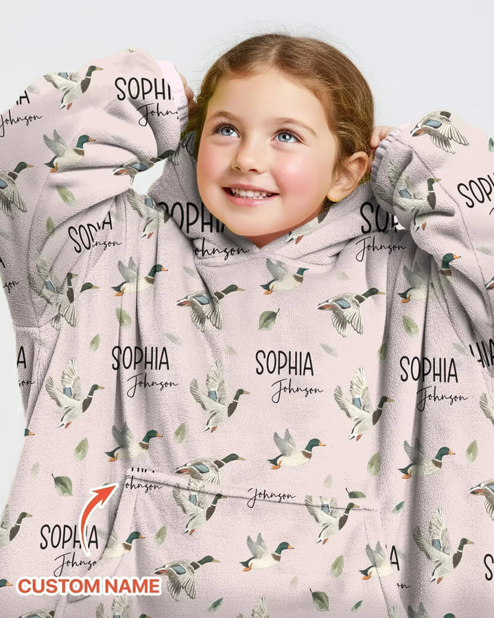 Custom Name Mallard Duck Bamboo Blanket Hoodie