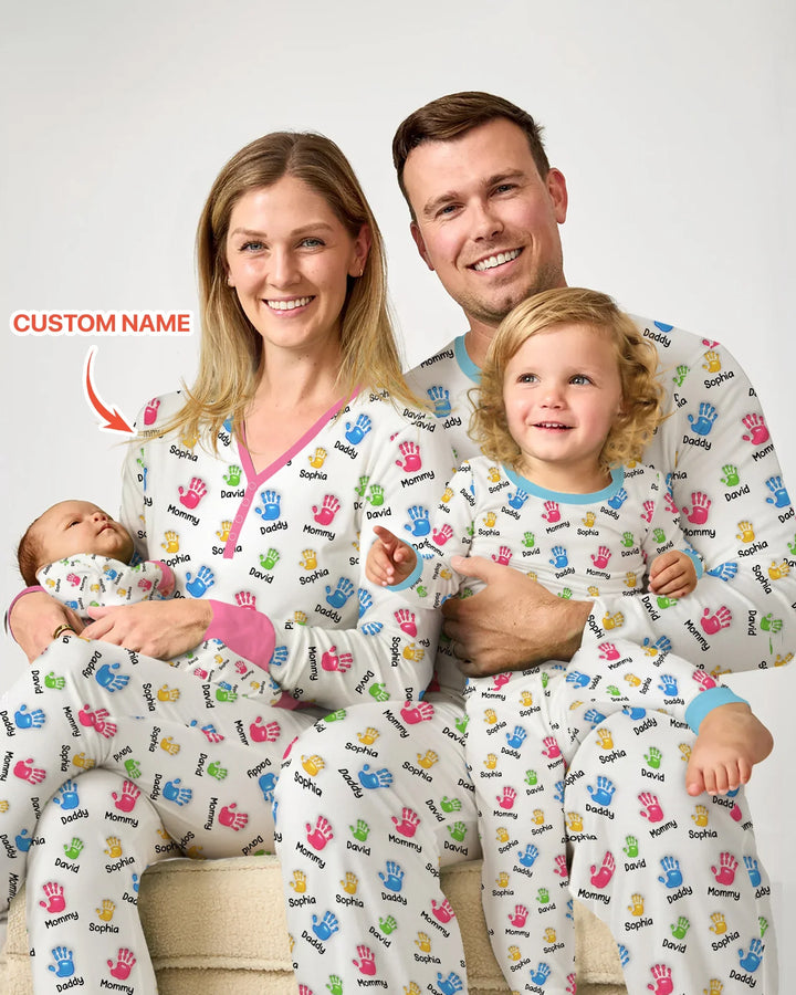 First Mother Day - Handprints Bamboo Two Piece Short Sleeve Pajama Set