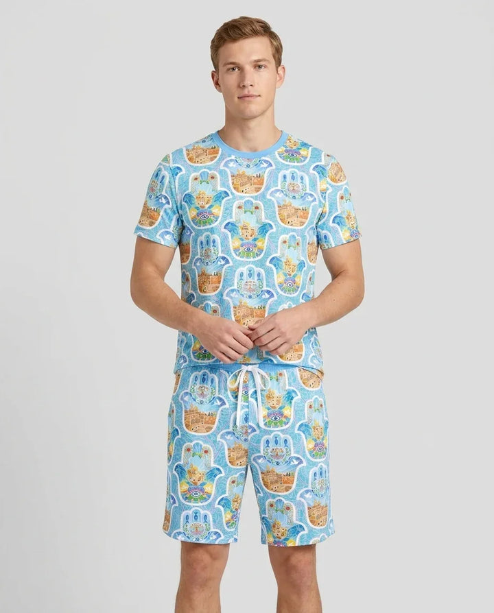 Hamsa Hand Bamboo Men Short Sleeve Short Pajama Set