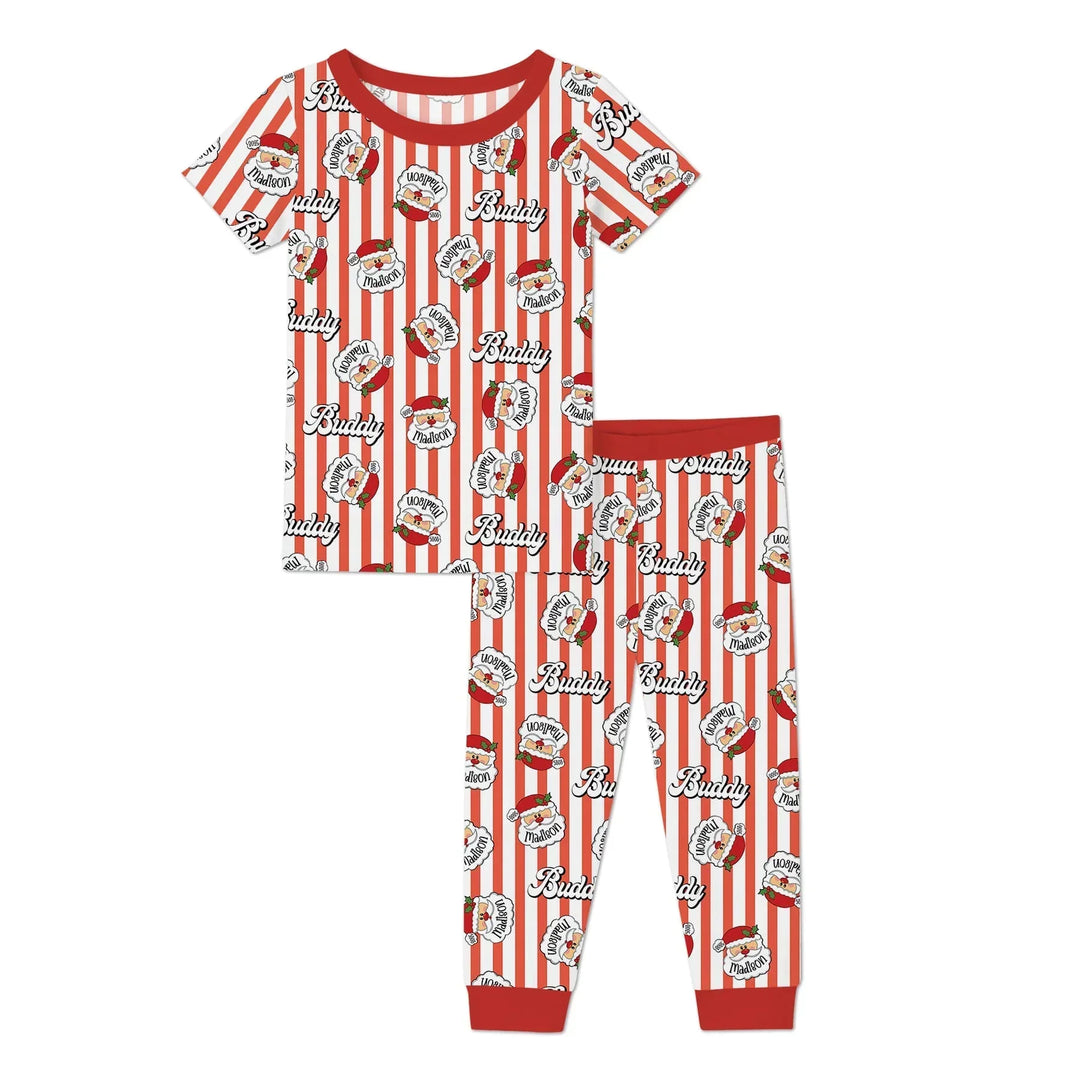 Christmas Santa Claus Custom Name Buddy Bamboo Two Piece Short Sleeve Pajama Set