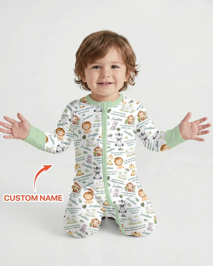 Custom Name Bible Verse Safari Animal Bamboo Convertible Zippy
