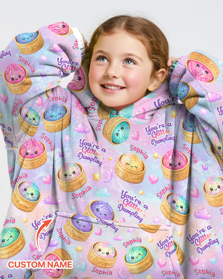 Custom Name You're A Glitter Dumpling Bamboo Blanket Hoodie