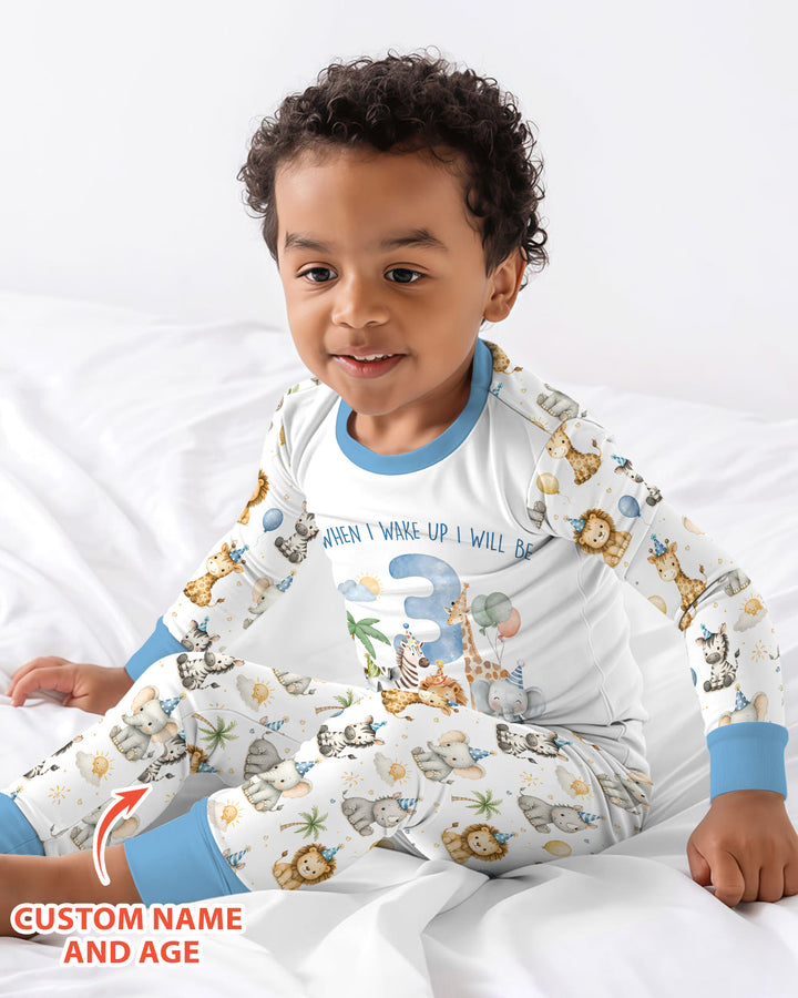 Custom Name Safari Animals When I Wake Up I Will Be Birthday Bamboo Two Piece Long Sleeve Pajama Set