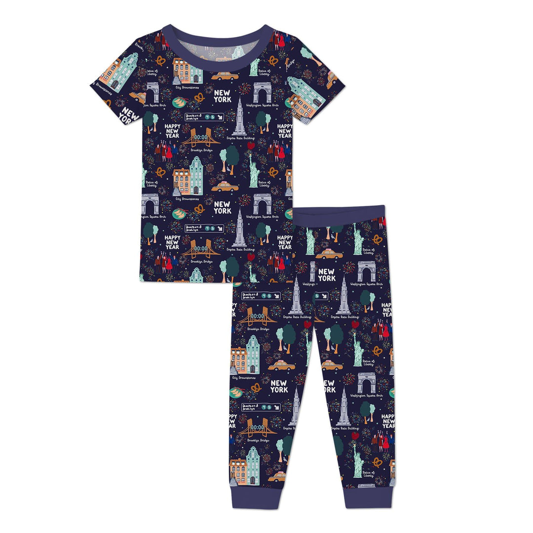 New York New Year Eve Bamboo Two Piece Short Sleeve Pajama Set