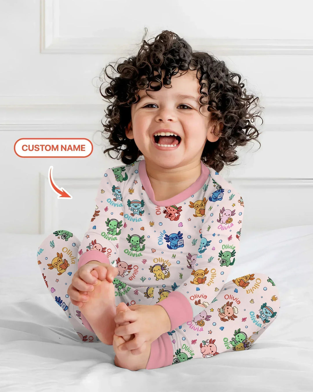Custom Name Cute Hobby Axolotl Bamboo Two Piece Long Sleeve Pajama Set
