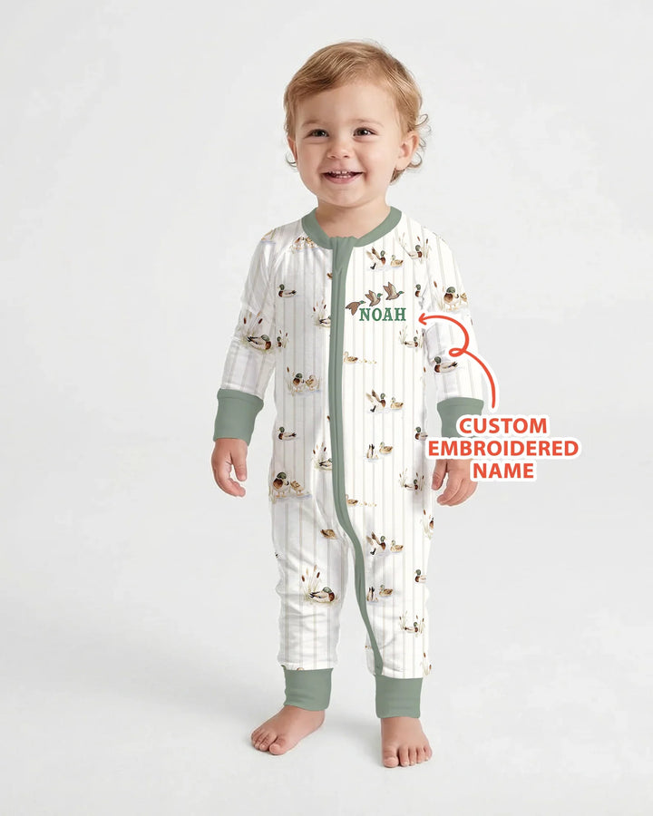 Custom Embroidered Name Mallard Duck  Bamboo Convertible Zippy