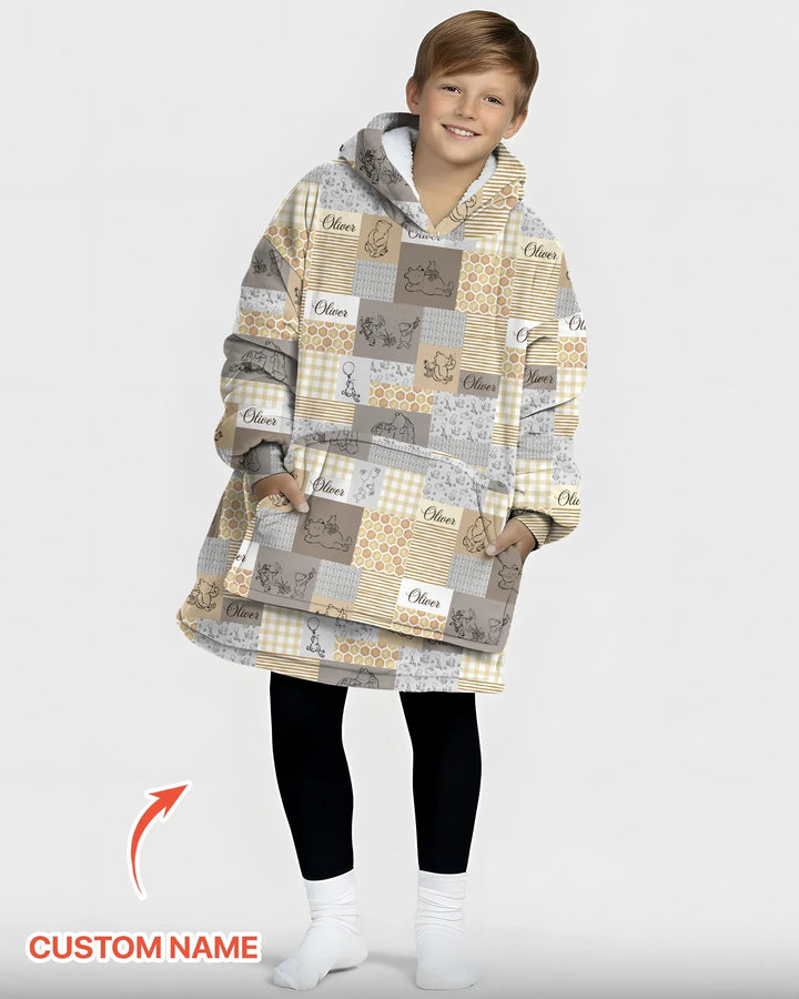 Personalized Classic Bear Patchwork  Bamboo Blanket Hoodie