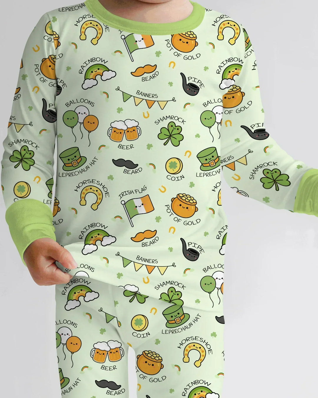 Kawaii St Patrick's Day Bamboo Two Piece Long Sleeve Pajama Set