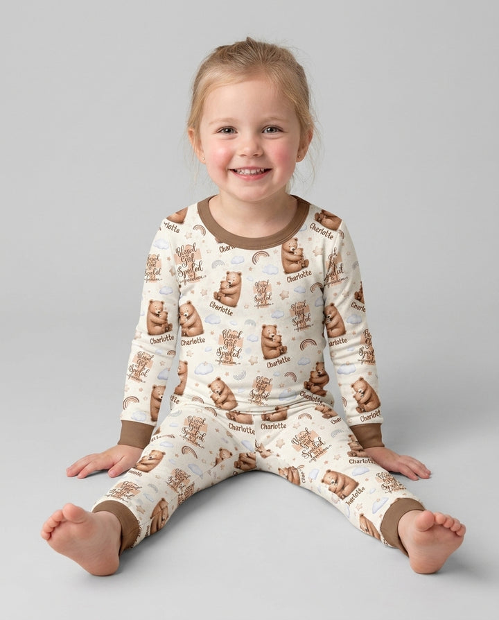 Custom Name Blessed By God Spoiled By Grandma Bamboo Two Piece Long Sleeve Pajama Set