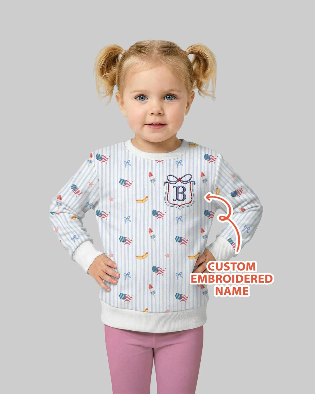 Personalized 4th Of July Embroidered Bamboo Crewneck Sweatshirt
