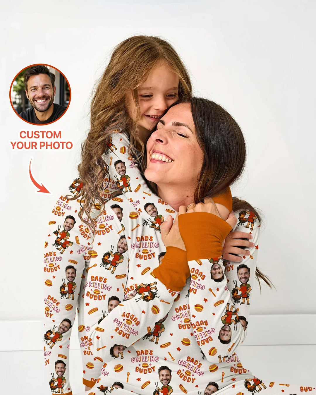 Custom Photo Dad's Grilling Buddy Family Matching Bamboo Two Piece Long Sleeve Pajama Set
