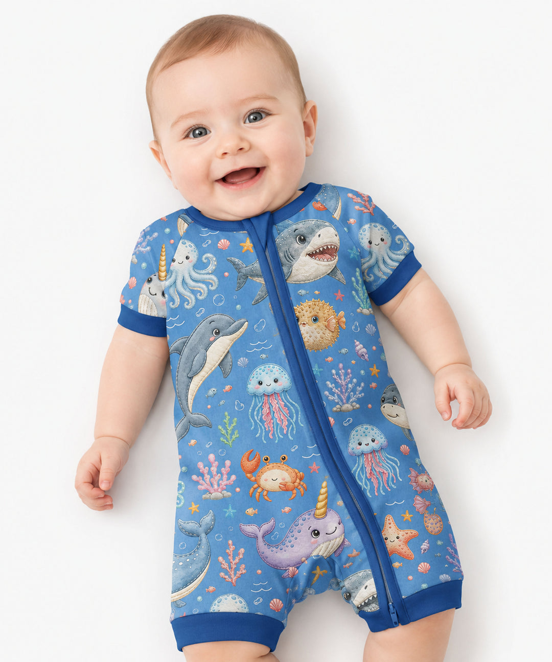 Cute Ocean Animals Bamboo Shorty Zippy