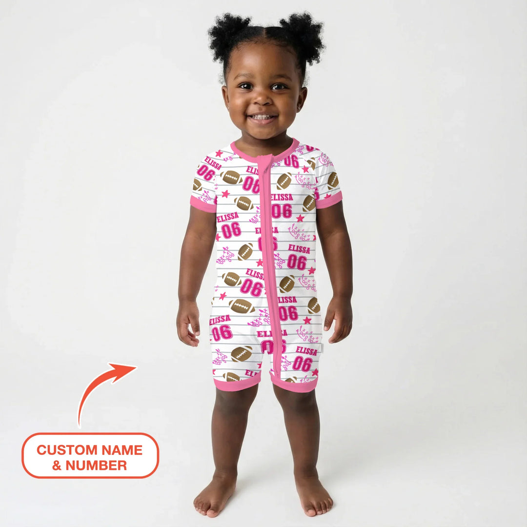 Custom Name Football Time Pink Bamboo Shorty Zippy