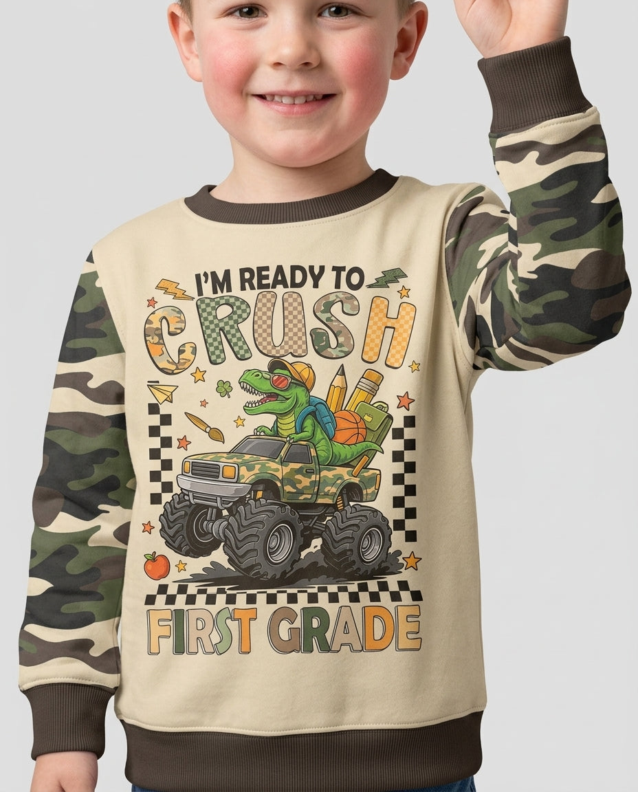 Back To School Monster Truck Dino Bamboo Crewneck Sweatshirt
