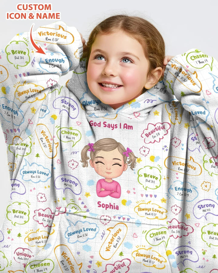 Personalized God Says I Am- Baby Girl Bamboo Blanket Hoodie