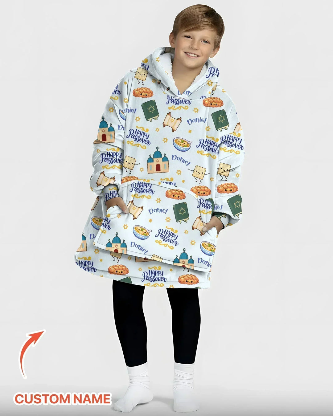 Custom name "Pesach Sameach" Bamboo Blanket Hoodie