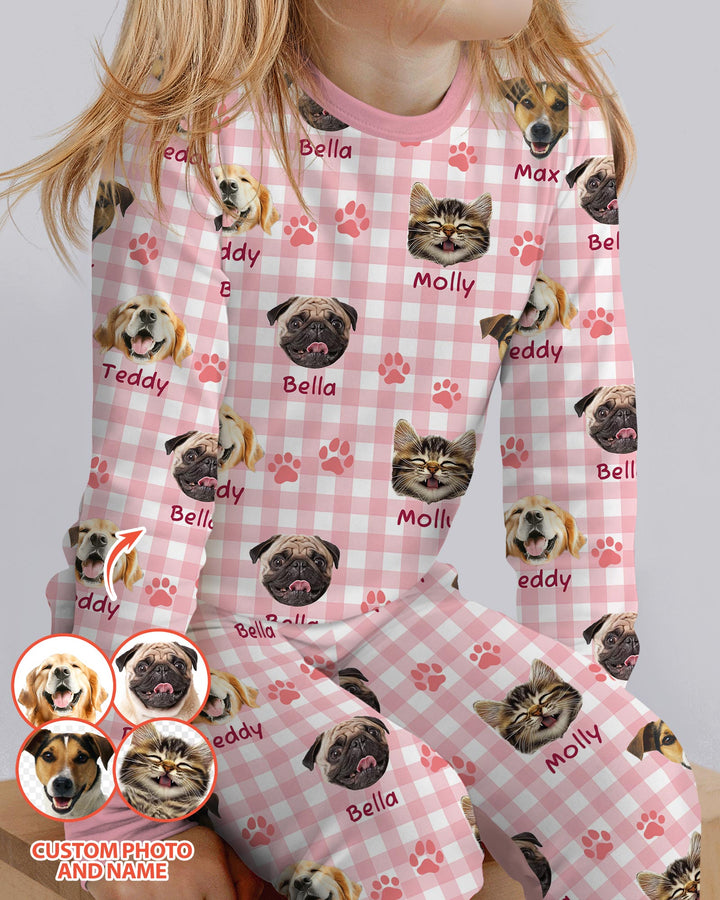 Custom Pet Photo With Name Bamboo Two Piece Long Sleeve Pajama Set
