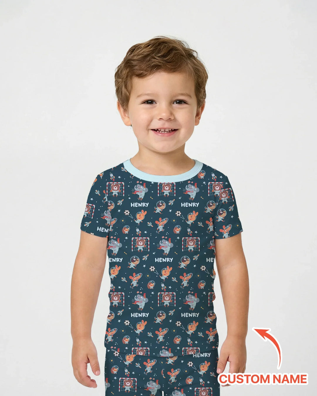 Space Soccer Bamboo Two Piece Short Sleeve Pajama Set