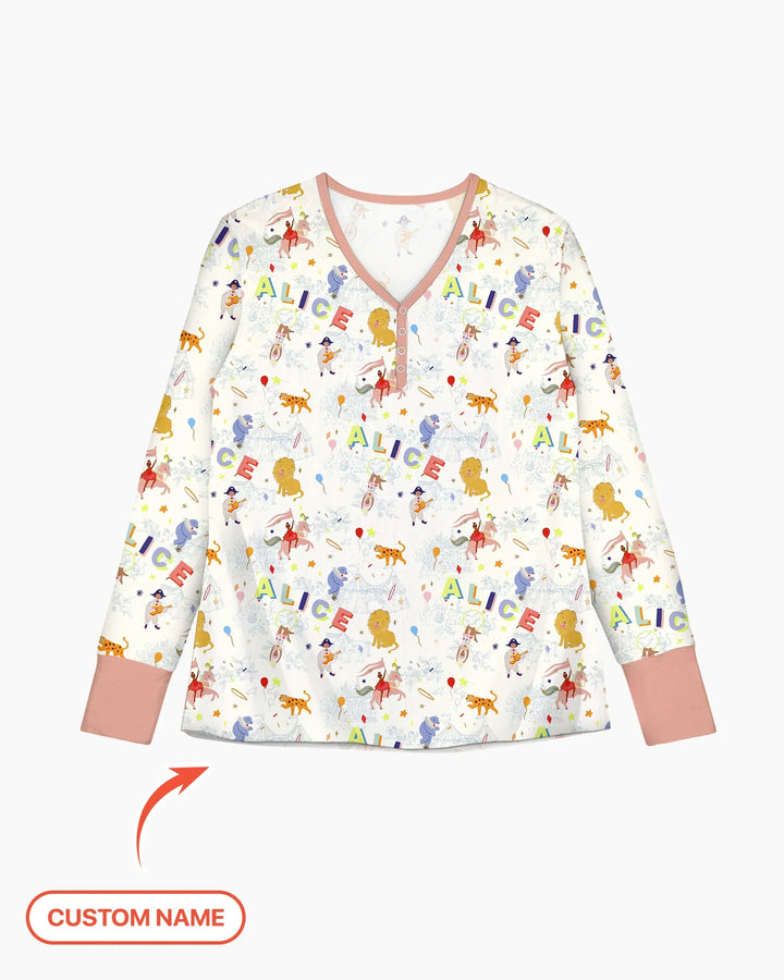 Custom Name Circus Toile Bamboo Women Pajama Set