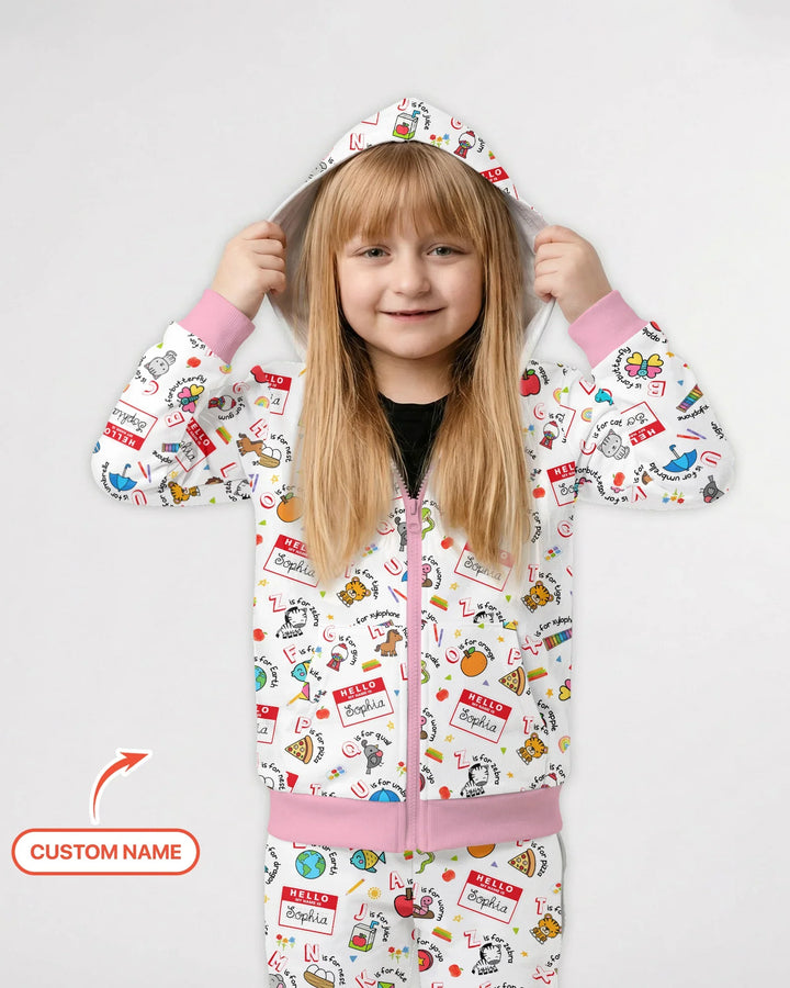 Custom Name Hello School ABCs Bamboo Zip Hoodie