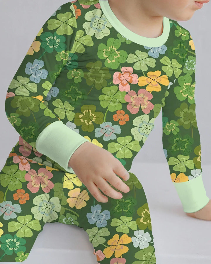 Lucky 4 Leaf Clover Bamboo Two Piece Long Sleeve Pajama Set