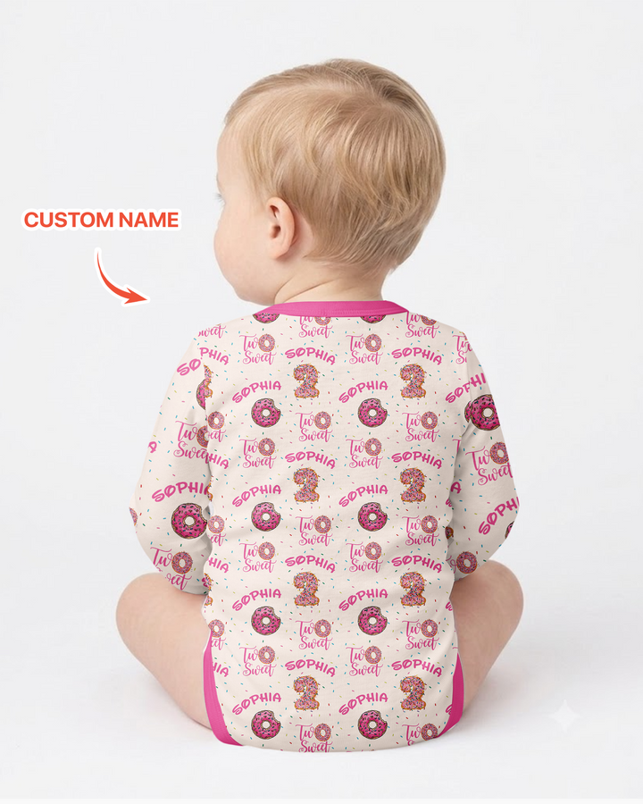Custom Name Two Sweet Donut Bamboo Bodysuit